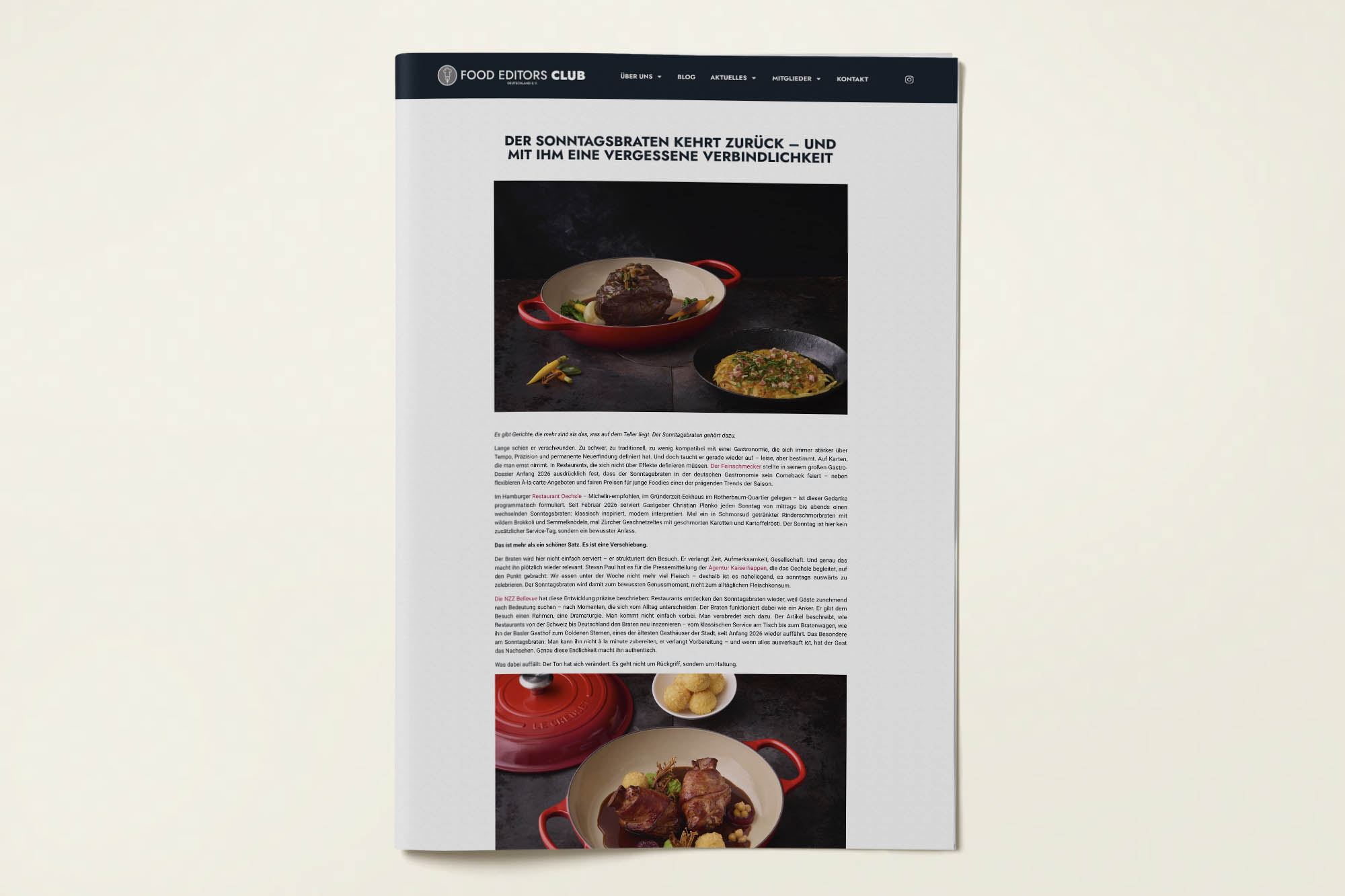 Food Editors Club Deutschland · „Der Sonntagsbraten kehrt zurück – und mit ihm eine vergessene Verbindlichkeit“