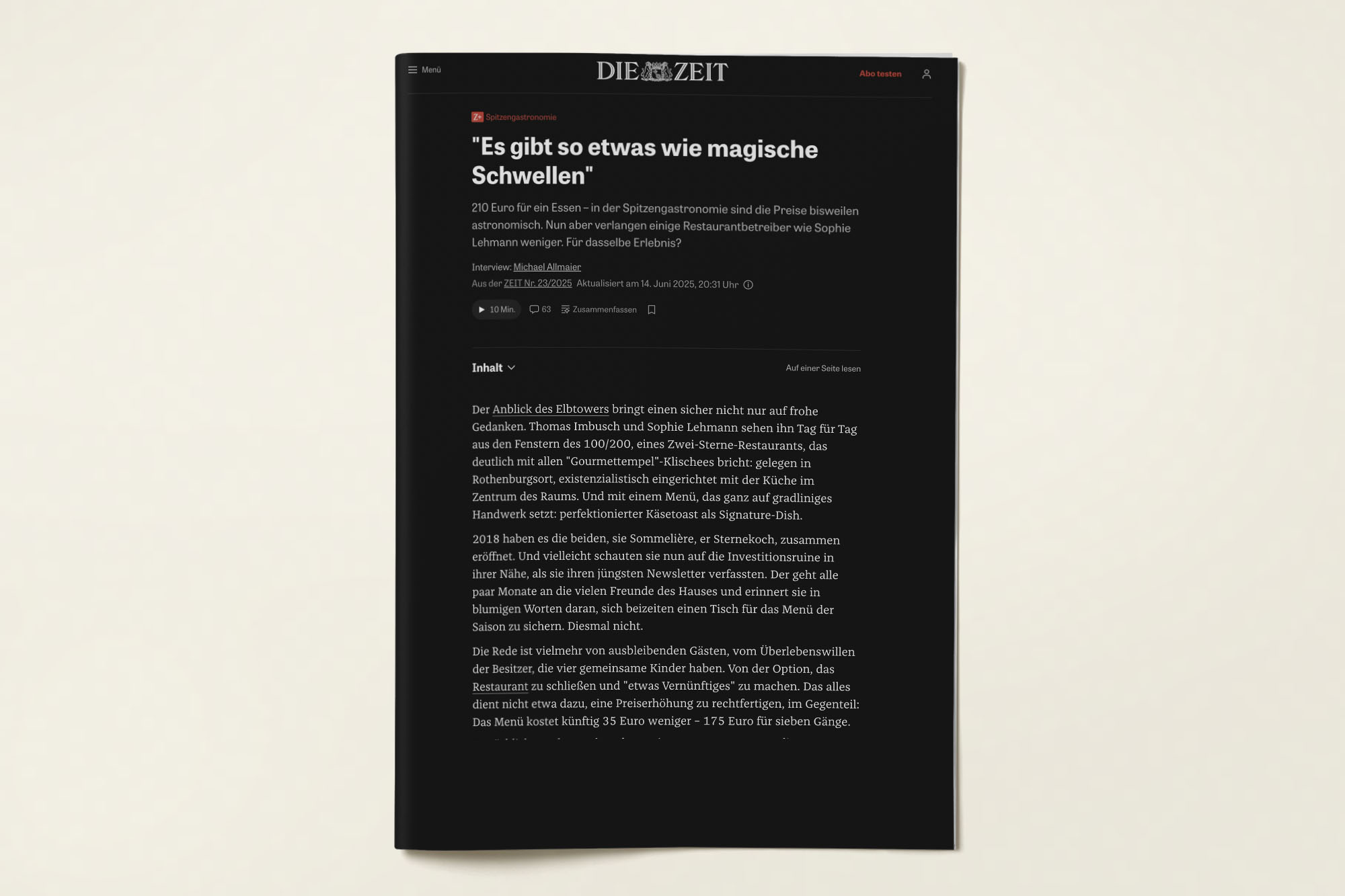 DIE ZEIT Nr. 23/2025 · „Es gibt so etwas wie magische Schwellen“, Interview von Michael Allmaier