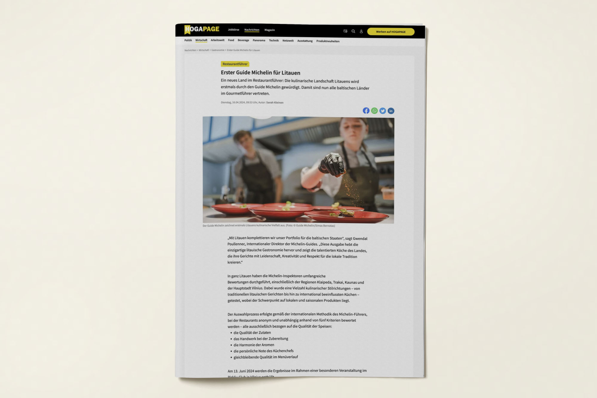 Hogapage, 16. April 2024 · „Erster Guide Michelin für Litauen“ von Sarah Kleinen