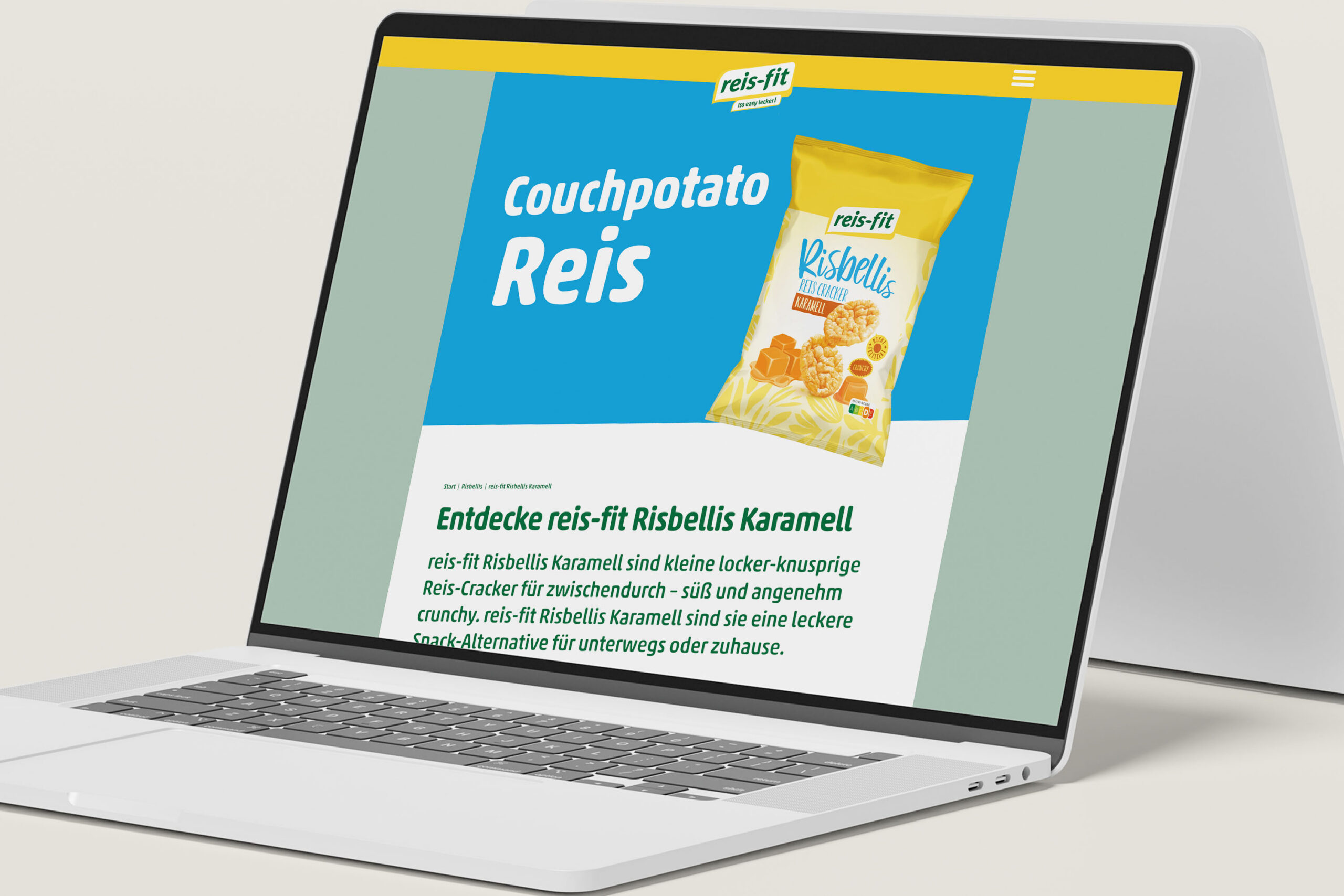 reis-fit.de auf dem Laptop: Produktseite Risbellis Karamell