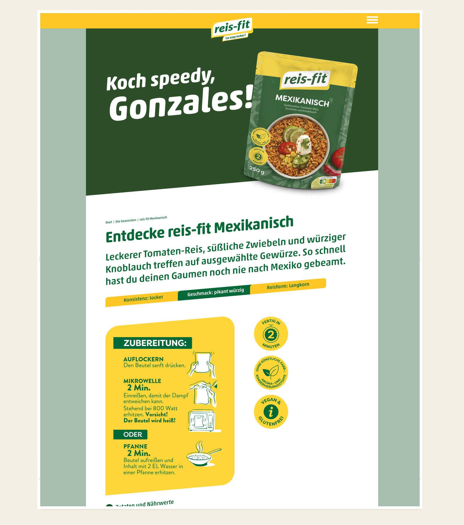 reis-fit.de: Produktseite Mexikanisch mit Zubereitung